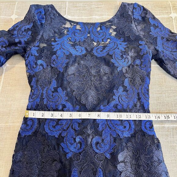 Aidan Mattox Formal Dress Gown Blue Black Damask Lace Women’s 2 - Picture 7 of 12